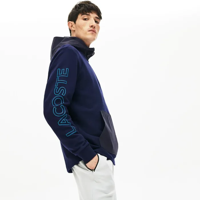 Hooded ColorBlock Zip Up Sweatshirt Navy BlueDark Grey Mens Lacoste Sweatshirts Gift for Friend