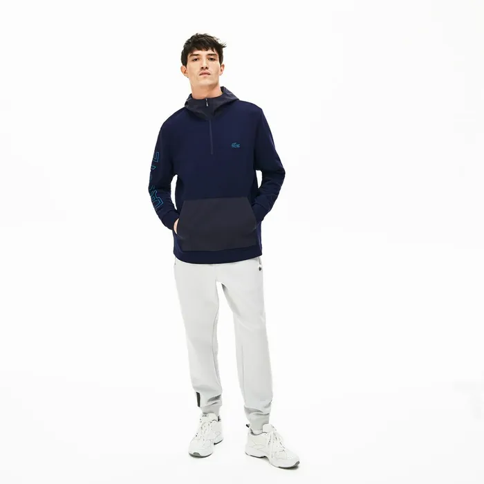 Hooded ColorBlock Zip Up Sweatshirt Navy BlueDark Grey Mens Lacoste Sweatshirts Gift for Friend
