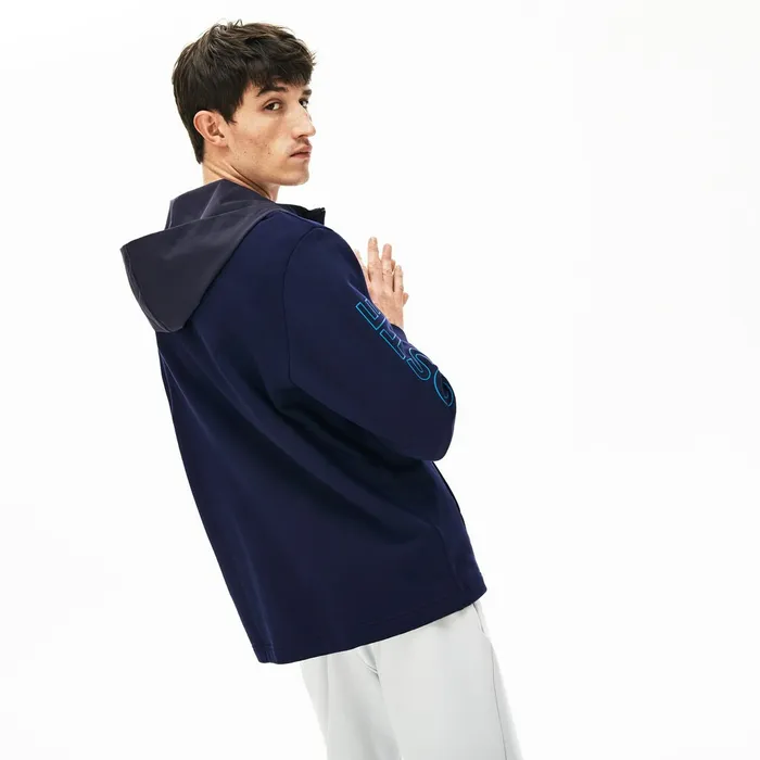 Hooded ColorBlock Zip Up Sweatshirt Navy BlueDark Grey Mens Lacoste Sweatshirts Gift for Friend