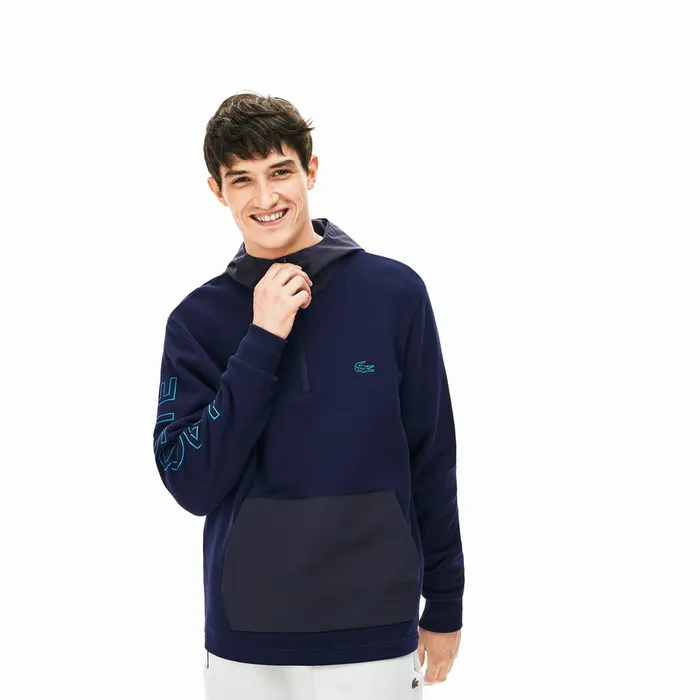 Hooded ColorBlock Zip Up Sweatshirt Navy BlueDark Grey Mens Lacoste Sweatshirts Gift for Friend
