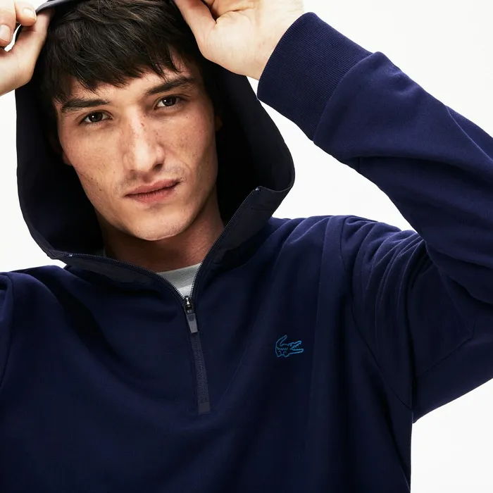 Hooded ColorBlock Zip Up Sweatshirt Navy BlueDark Grey Mens Lacoste Sweatshirts Gift for Friend