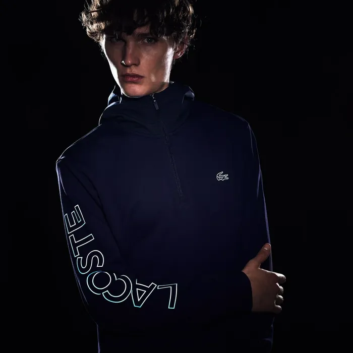 Hooded ColorBlock Zip Up Sweatshirt Navy BlueDark Grey Mens Lacoste Sweatshirts Gift for Friend
