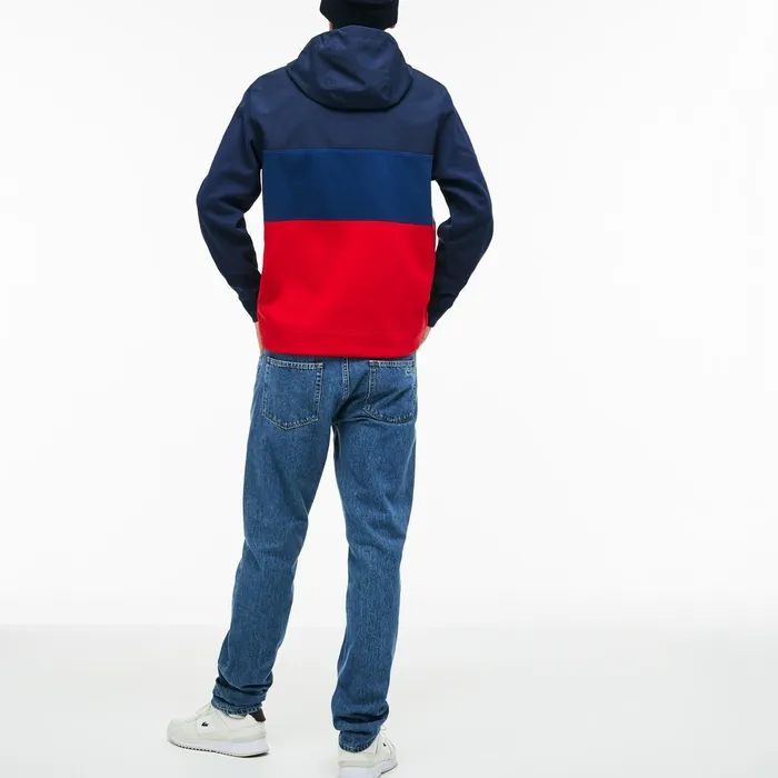 Hooded Colorblock Fleece Jersey Sweatshirt Navy BlueRed Mens Lacoste Sweatshirts Online Store