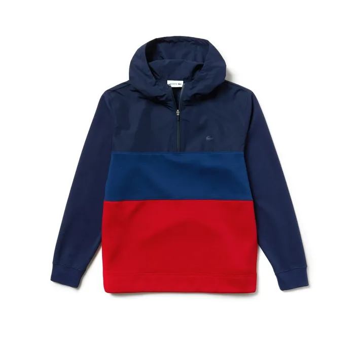 Hooded Colorblock Fleece Jersey Sweatshirt Navy BlueRed Mens Lacoste Sweatshirts Online Store
