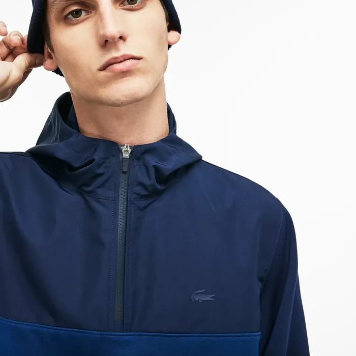 Hooded Colorblock Fleece Jersey Sweatshirt Navy BlueRed Mens Lacoste Sweatshirts Online Store