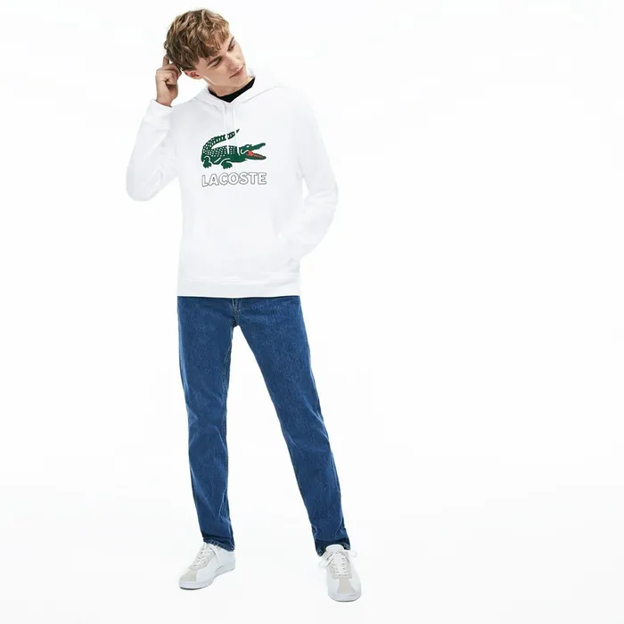 Hooded Fleece Sweatshirt White Mens Lacoste Sweatshirts Online Outlet Store