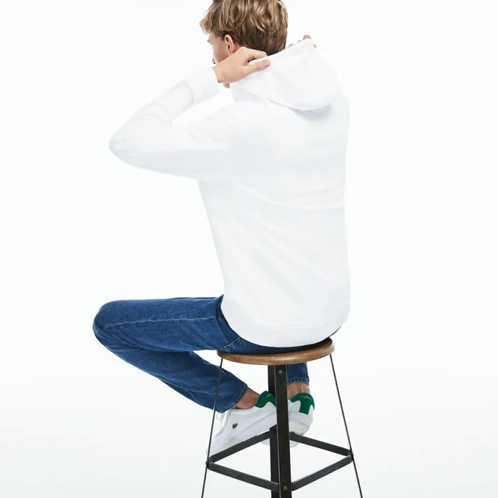 Hooded Fleece Sweatshirt White Mens Lacoste Sweatshirts Online Outlet Store