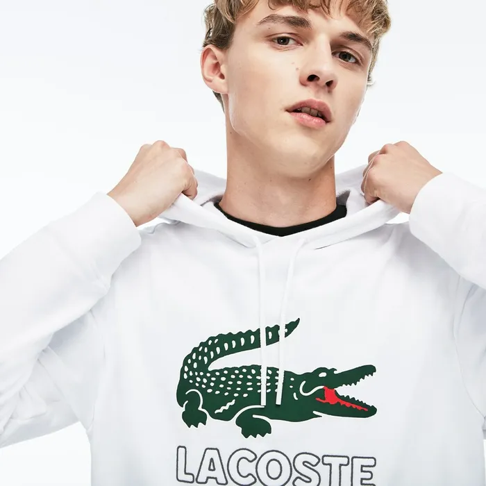 Hooded Fleece Sweatshirt White Mens Lacoste Sweatshirts Online Outlet Store