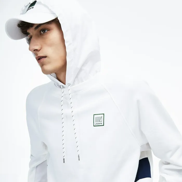 Hooded Fleece Sweatshirt WhiteNavy Blue Mens Lacoste Sweatshirts Casaul