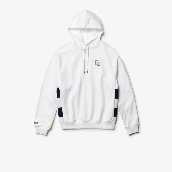 Hooded Fleece Sweatshirt WhiteNavy Blue Mens Lacoste Sweatshirts Casaul