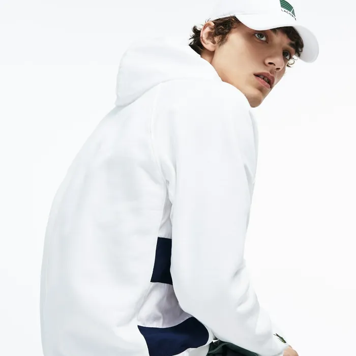 Hooded Fleece Sweatshirt WhiteNavy Blue Mens Lacoste Sweatshirts Casaul