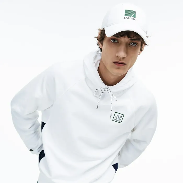 Hooded Fleece Sweatshirt WhiteNavy Blue Mens Lacoste Sweatshirts Casaul
