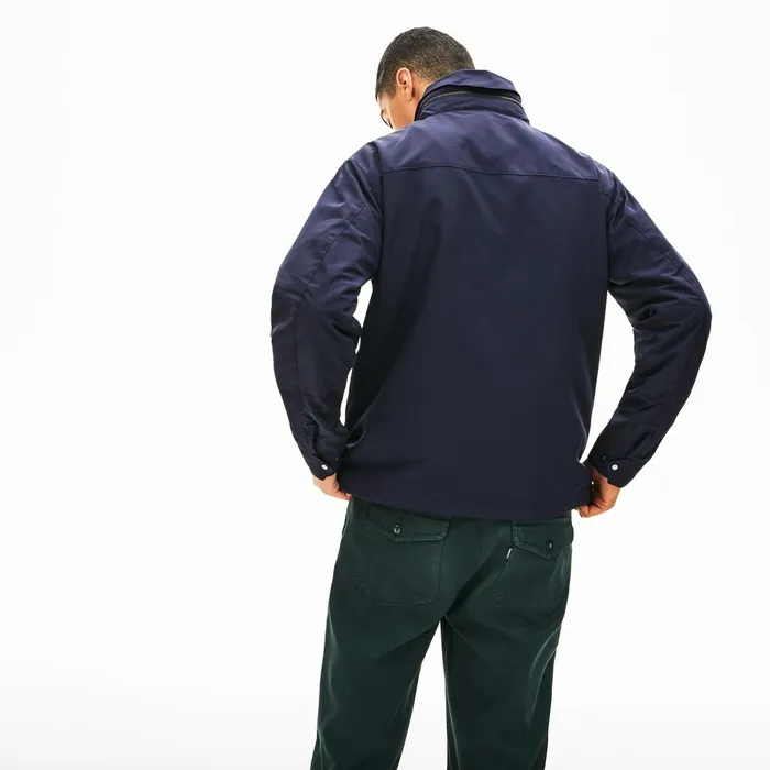 Hooded WeatherAdaptable Windbreaker Jacket Navy Blue Mens Lacoste Jackets and Coats USA