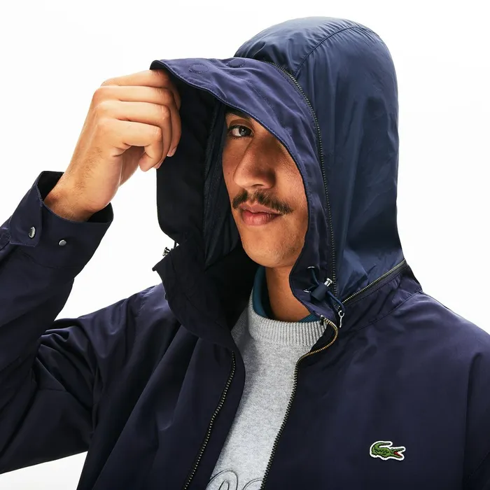 Hooded WeatherAdaptable Windbreaker Jacket Navy Blue Mens Lacoste Jackets and Coats USA
