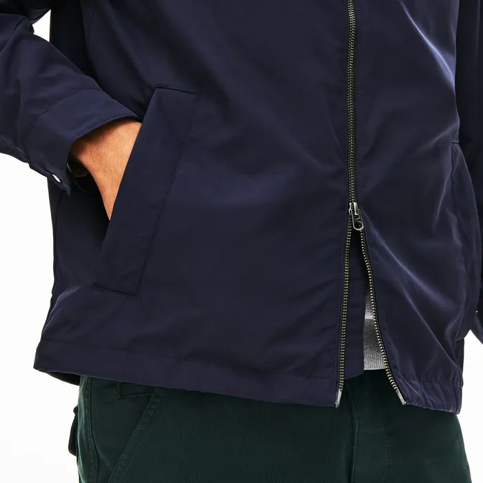 Hooded WeatherAdaptable Windbreaker Jacket Navy Blue Mens Lacoste Jackets and Coats USA
