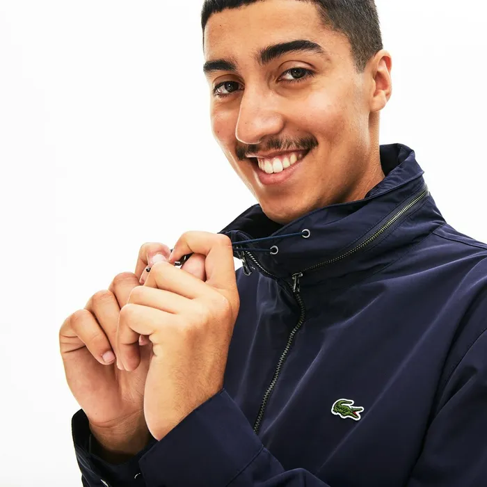 Hooded WeatherAdaptable Windbreaker Jacket Navy Blue Mens Lacoste Jackets and Coats USA