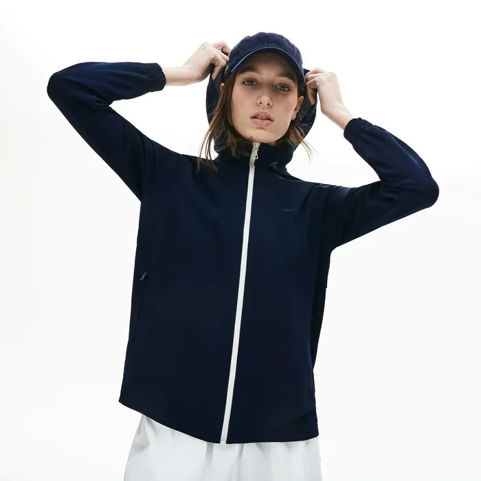 Hooded ZipUp Sweatshirt BlackWhite Womens Lacoste Sweaters and Sweatshirts Gift for Friend
