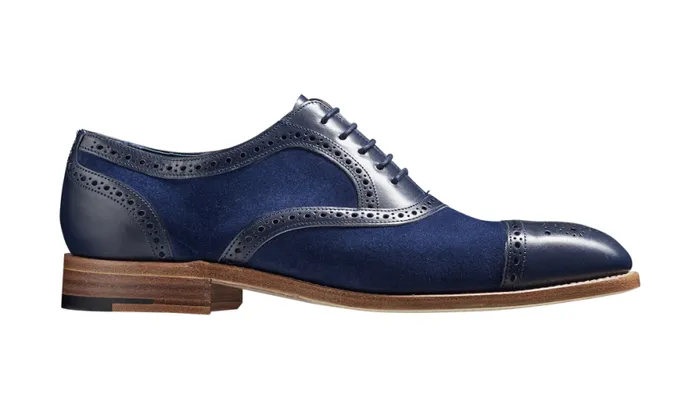 Hursley 8211 Blue Calf Blue Suede Mens Barker Shoes Brogues