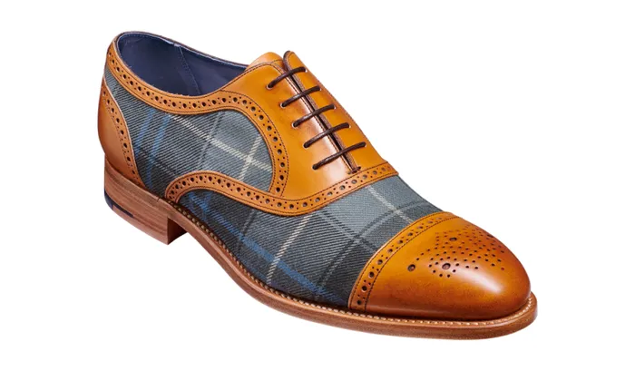 Hursley 8211 Cedar Calf Check Fabric Mens Barker Shoes Brogues