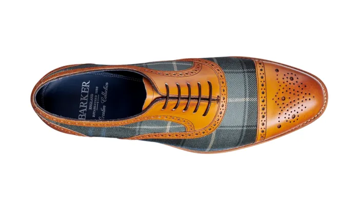 Hursley 8211 Cedar Calf Check Fabric Mens Barker Shoes Brogues