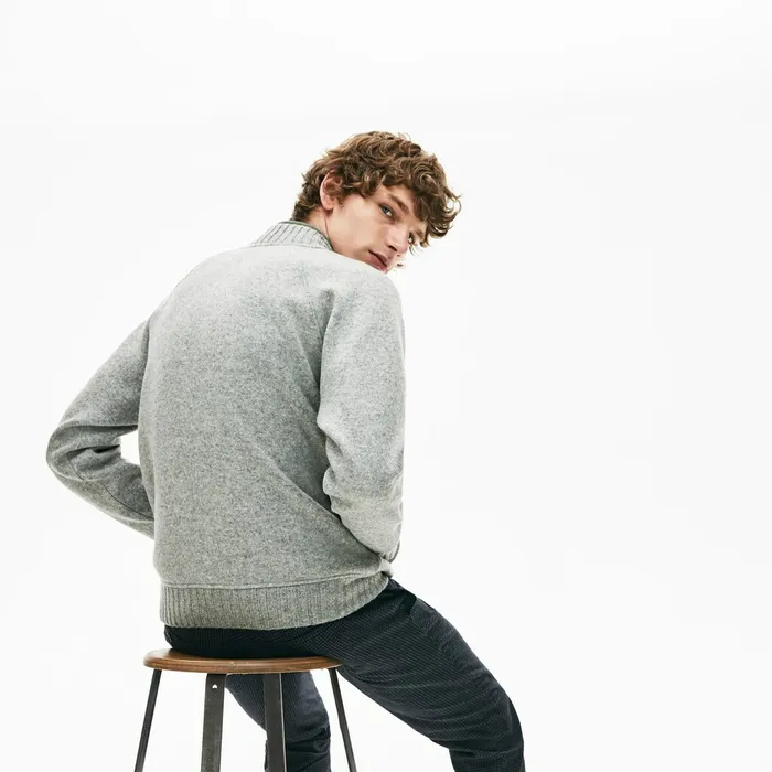 Hybrid TwoPly Wool Blend Zip Sweatshirt Grey Chine Mens Lacoste Sweatshirts USA