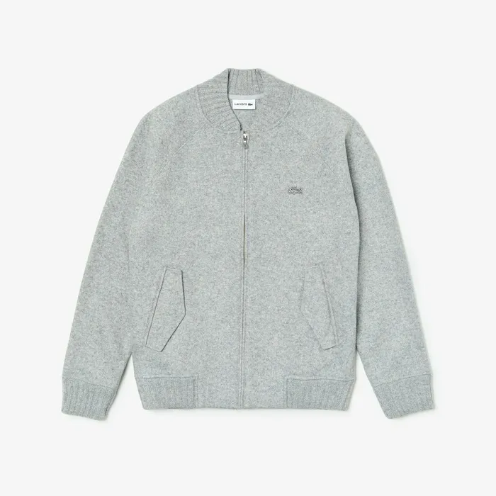 Hybrid TwoPly Wool Blend Zip Sweatshirt Grey Chine Mens Lacoste Sweatshirts USA