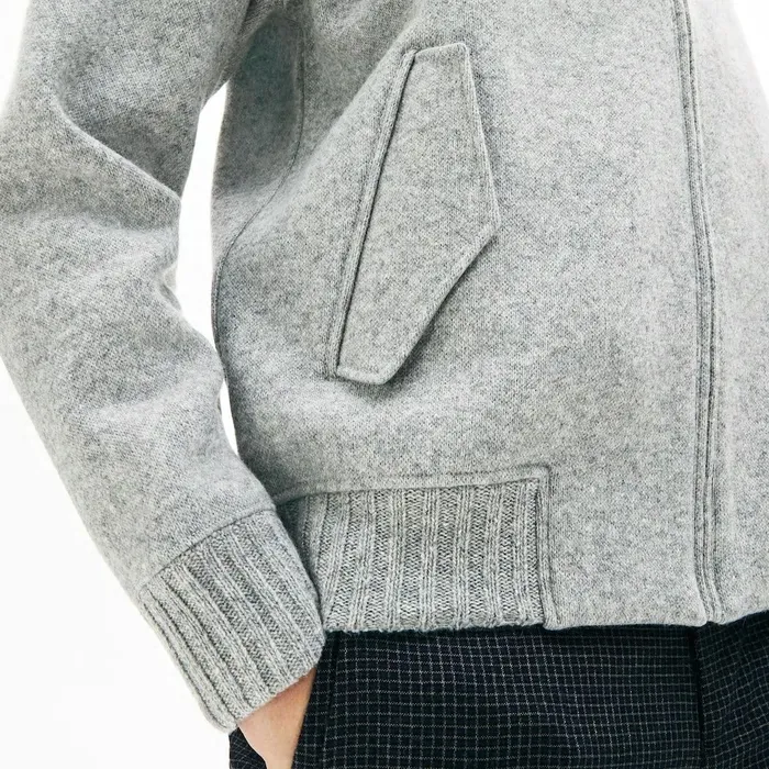 Hybrid TwoPly Wool Blend Zip Sweatshirt Grey Chine Mens Lacoste Sweatshirts USA