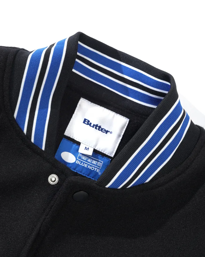 Jackets Men Butter Goods Blue Note Varsity Jacket Navy Cream Jackets Men Butter Goods Blue Note Varsity Jacket Navy Cream