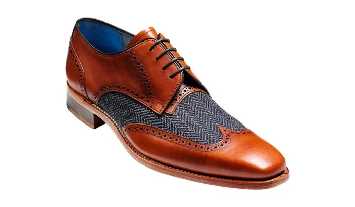 Jackson 8211 Cedar Calf Blue Tweed Mens Barker Shoes Brogues