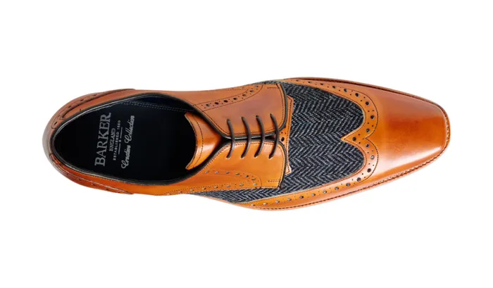 Jackson 8211 Cedar Calf Blue Tweed Mens Barker Shoes Brogues