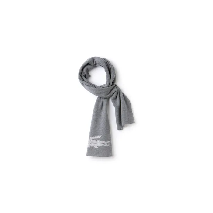Jacquard Crocodile Wool Scarf GreyGrey Chine Mens Lacoste Scarves Gift for Friend Jacquard Crocodile Wool Scarf GreyGrey Chine Mens Lacoste Scarves Gift for Friend