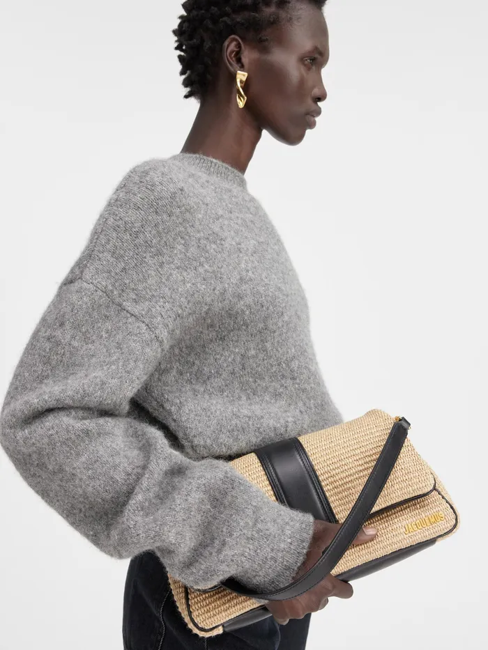 JACQUEMUS Bambinos Woven Puffed Flap Bag Ivoryblack 8211 Women