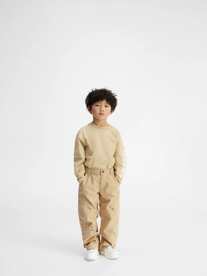 JACQUEMUS Bottoms Cargo Pants With Zip Pockets Dark Beige 8211 Kids