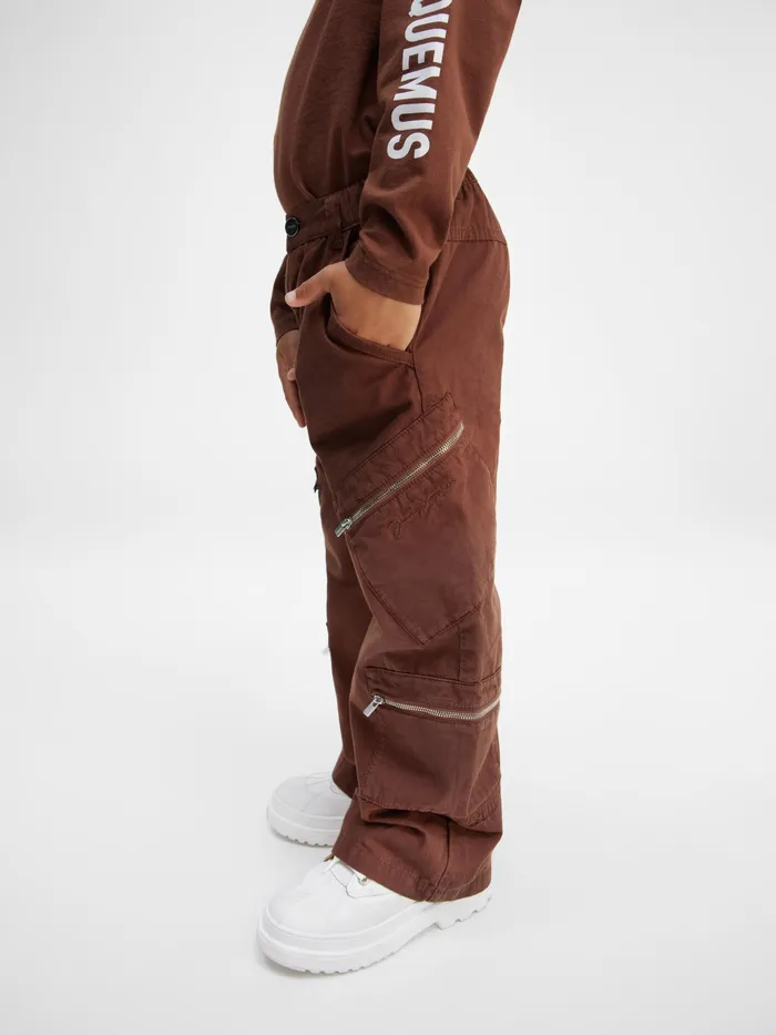 JACQUEMUS Bottoms Cargo Pants With Zip Pockets Dark Brown 8211 Kids