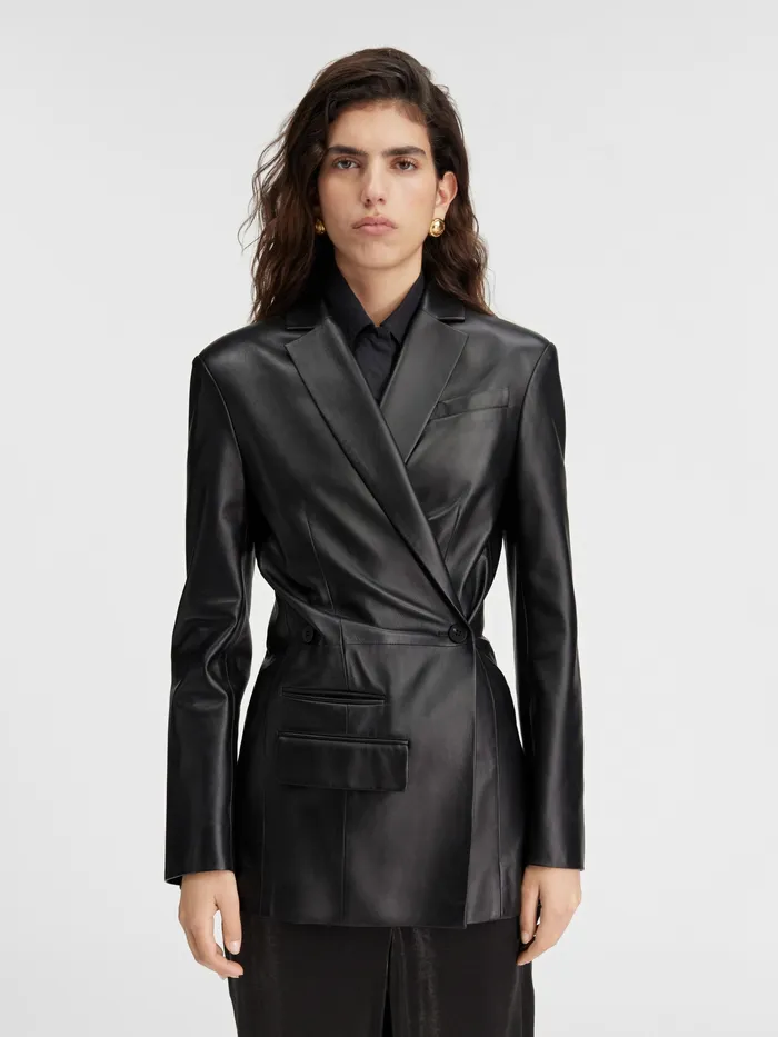 JACQUEMUS Coats and Jackets Asymmetric Leather Blazer Black 8211 Women