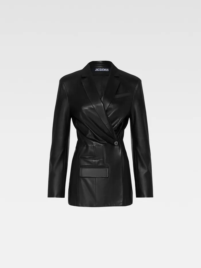 JACQUEMUS Coats and Jackets Asymmetric Leather Blazer Black 8211 Women