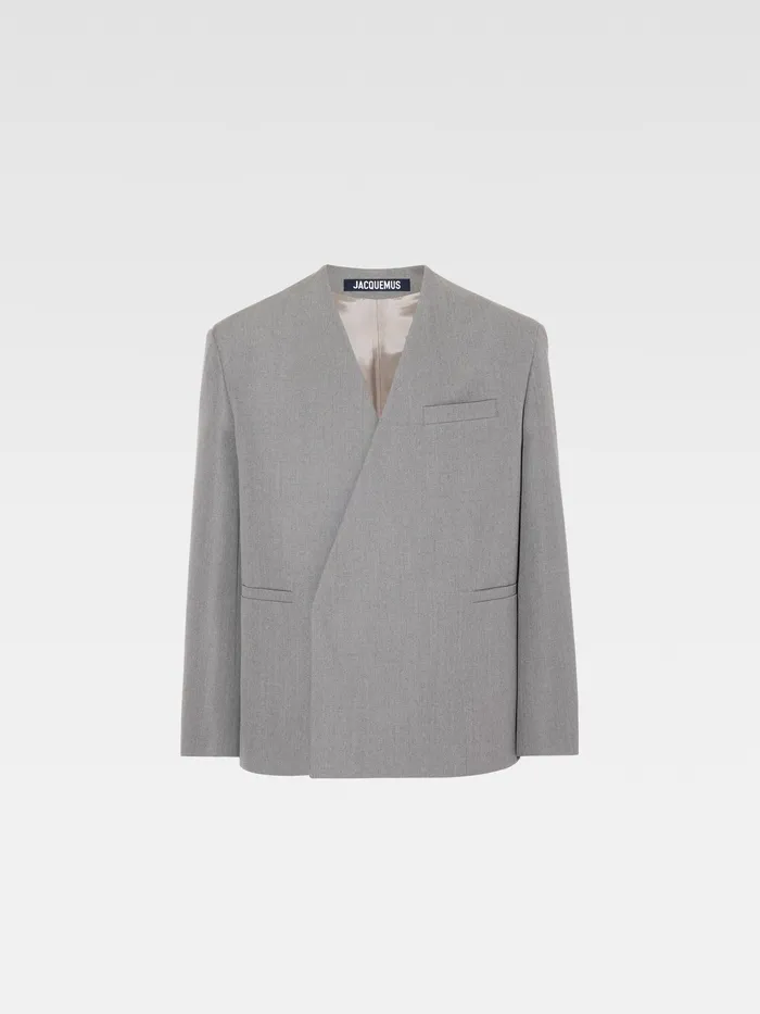 JACQUEMUS Coats and Jackets Collarless Blazer Grey 8211 Men