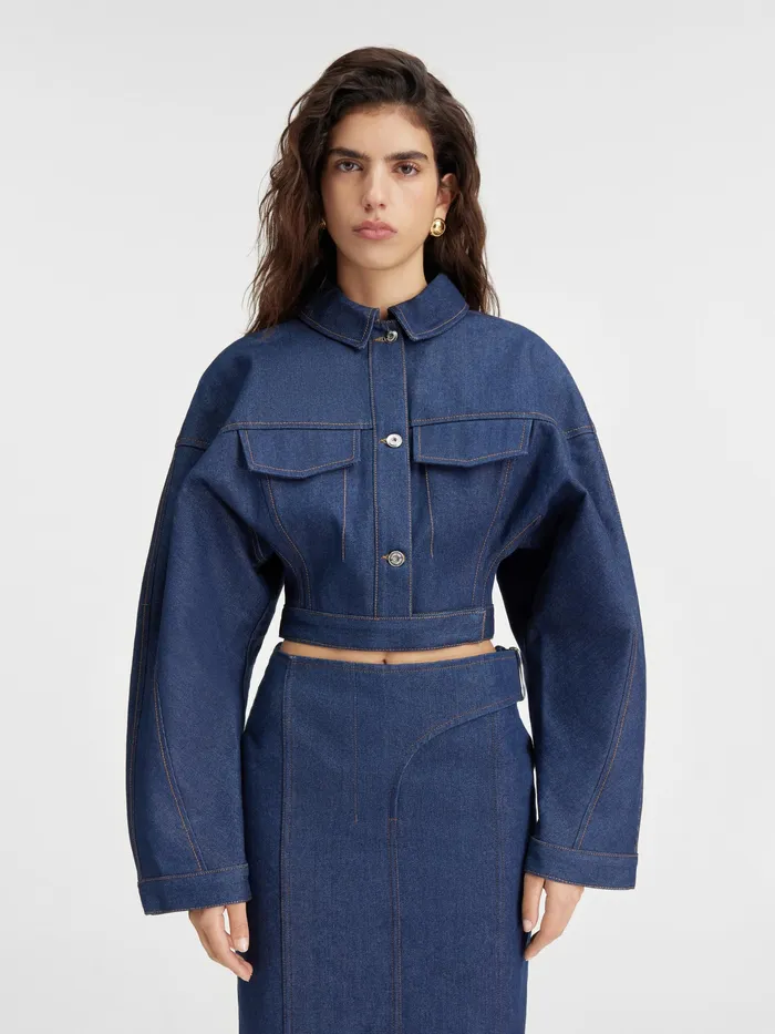JACQUEMUS Coats and Jackets Cropped Denim Jacket Navybrown 8211 Women