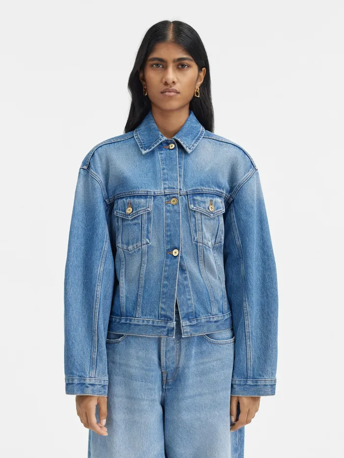 JACQUEMUS Coats and Jackets Curved Denim Jacket Bluetabac 2 8211 Women