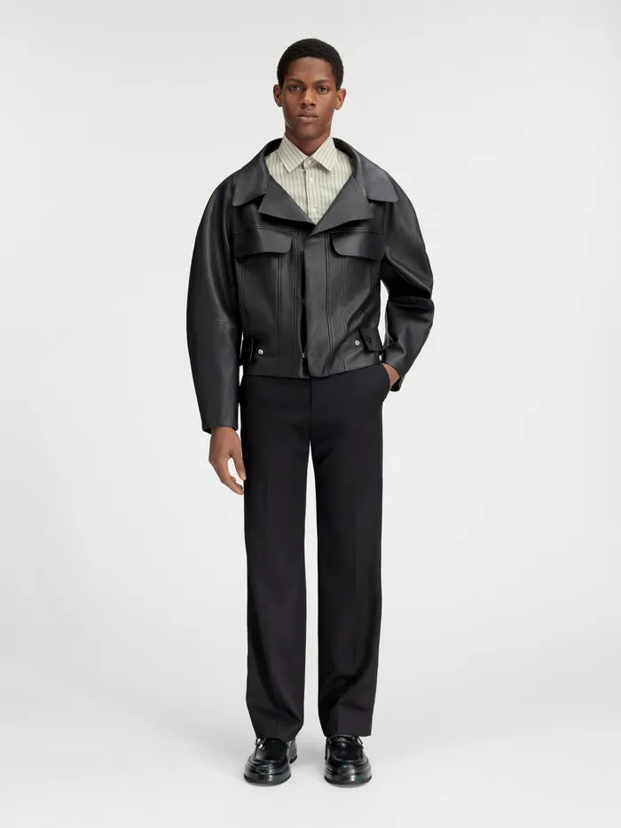 JACQUEMUS Coats and Jackets Leather Aviator Jacket Black 8211 Men