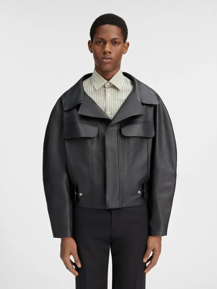JACQUEMUS Coats and Jackets Leather Aviator Jacket Black 8211 Men