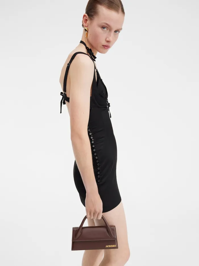 JACQUEMUS Crossbody and Handbags Long Leather Handbag Midnight Brown 8211 Women