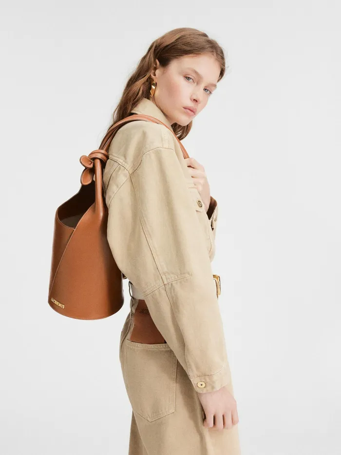JACQUEMUS Crossbody and Handbags Mini Knotted Bucket Bag Light Brown 8211 Women