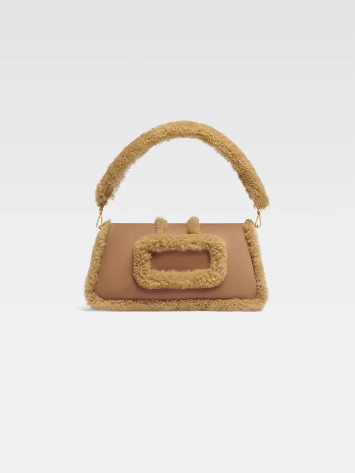 JACQUEMUS Crossbody and Handbags Puffed Shearling Flap Bag Camel 8211 Women