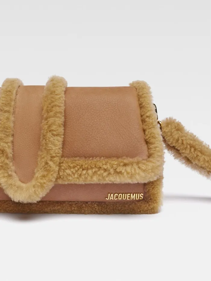 JACQUEMUS Crossbody and Handbags Puffed Shearling Flap Bag Camel 8211 Women