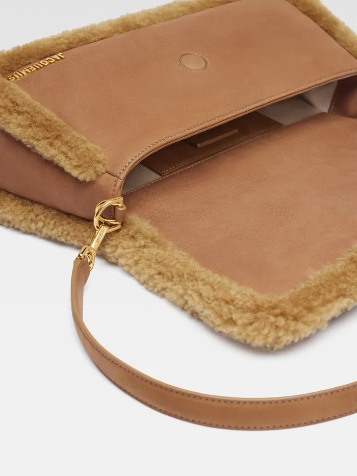 JACQUEMUS Crossbody and Handbags Puffed Shearling Flap Bag Camel 8211 Women