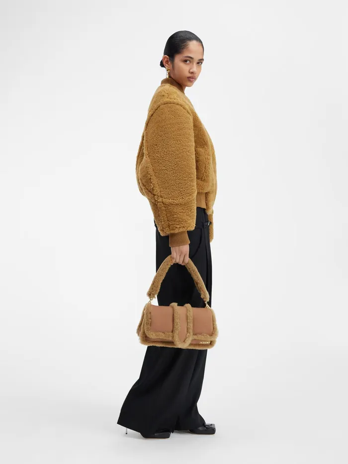 JACQUEMUS Crossbody and Handbags Puffed Shearling Flap Bag Camel 8211 Women