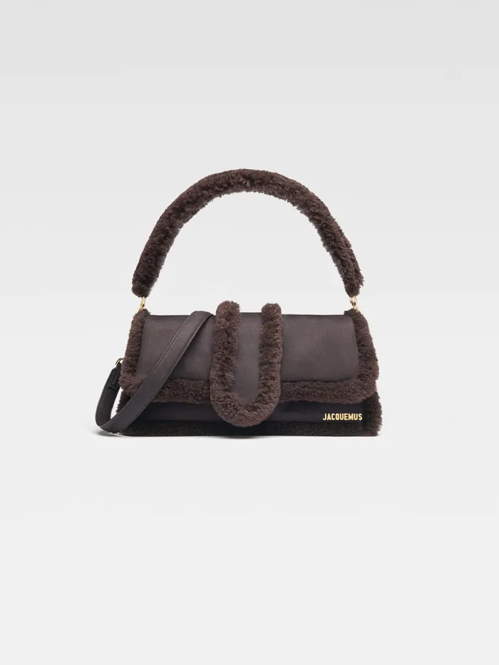 JACQUEMUS Crossbody and Handbags Puffed Shearling Flap Bag Dark Brown 8211 Women JACQUEMUS Crossbody and Handbags Puffed Shearling Flap Bag Dark Brown 8211 Women