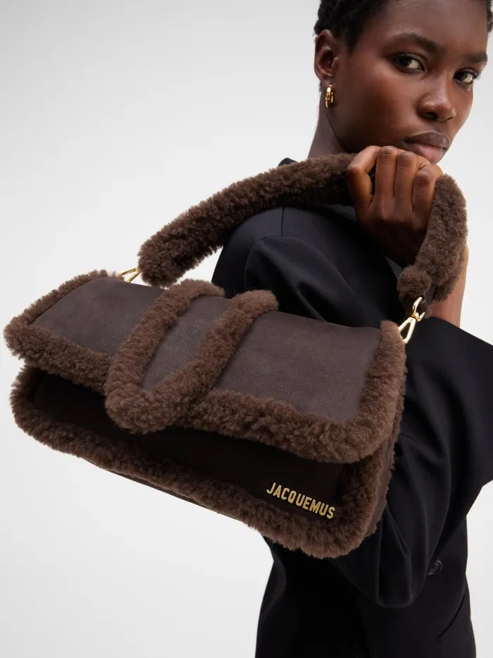JACQUEMUS Crossbody and Handbags Puffed Shearling Flap Bag Dark Brown 8211 Women
