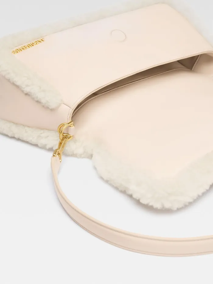 JACQUEMUS Crossbody and Handbags Puffed Shearling Flap Bag Light Beige 8211 Women